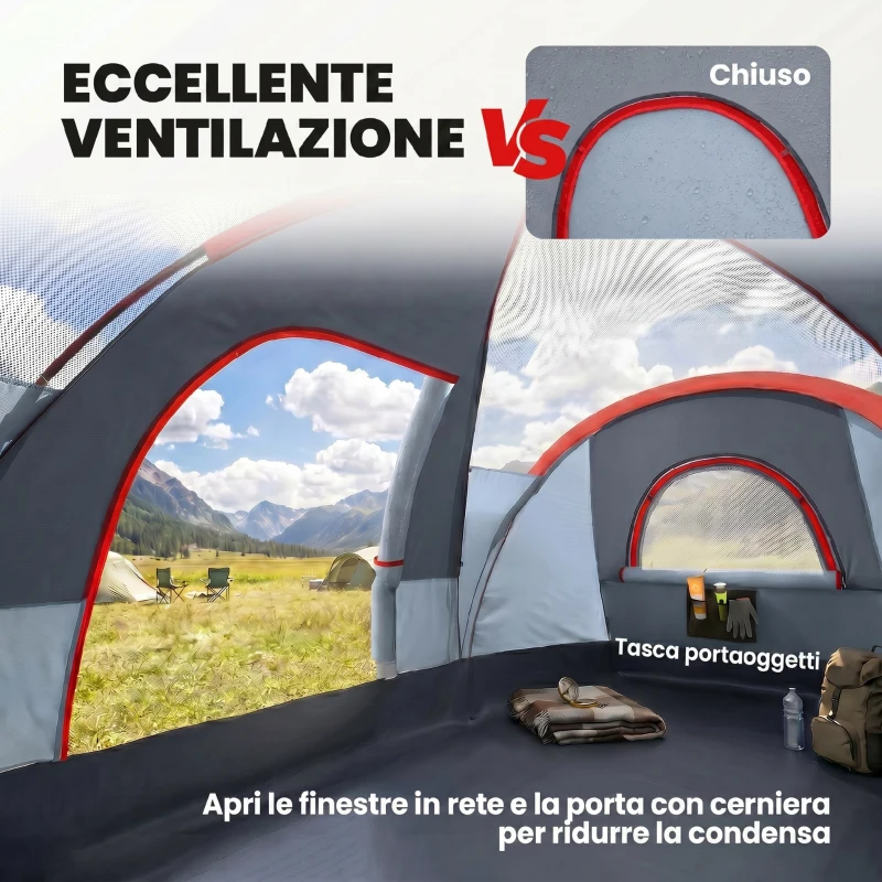 Outsunny Tenda da campeggio 4-5 posti idrorepellente con protezione UV, 4,5x2,2x1,8 m, grigia
