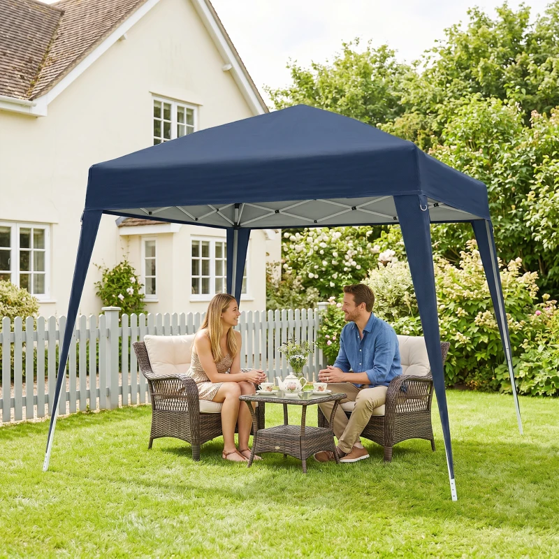 Outsunny Carpa Plegable 2,4x2,4 m, Pop-up, Cenador Pabellón de Jardín, Altura Ajustable con Bolsa de Transporte, Anti-UV, Impermeable, Gazebo para Camping, Fiestas, Exterior, Azul