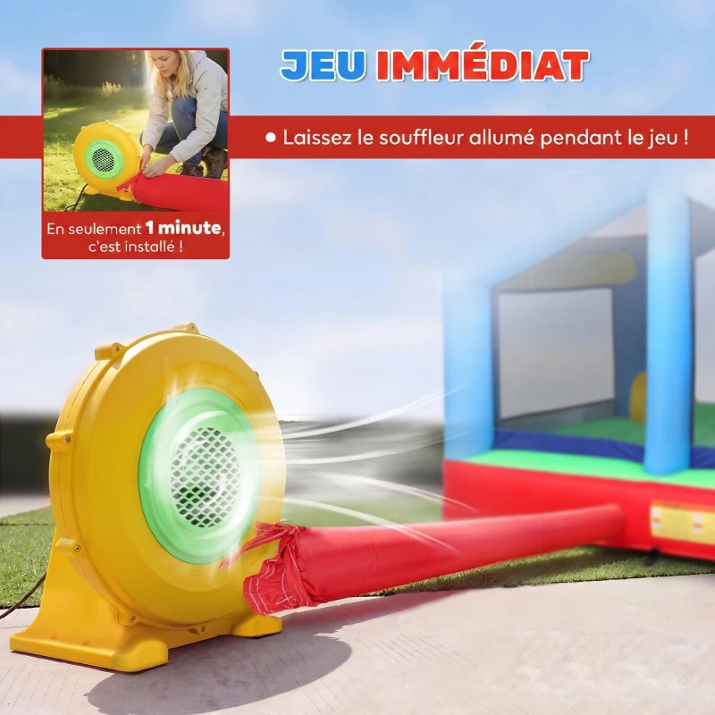 AIYAPLAY Château gonflable 4 en 1, aire de jeux avec souffleur, toboggan, piscine à balles, jeu de lancer d'anneaux, multicolore