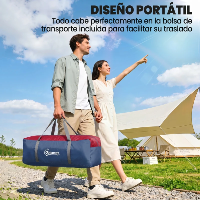 Outsunny Tienda de Acampada para 6 Personas Impermeable 3000mm+ con Bolsa de Transporte y Gancho 455x220x180 cm Gris