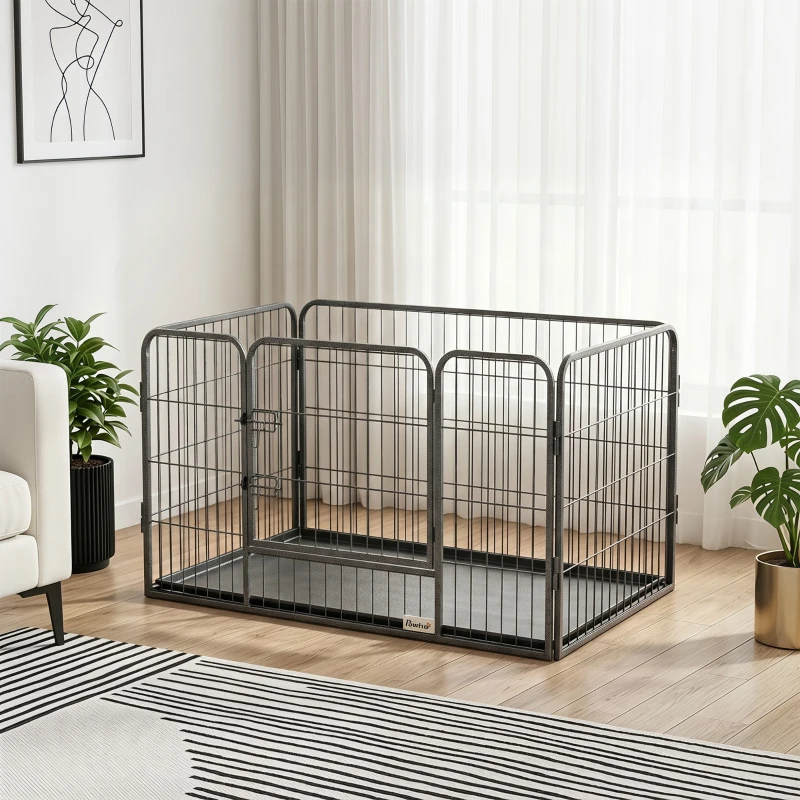 PawHut Enclos parc pour chien 4 panneaux en métal grillagé avec Porte Verrouillable, dim. 109L x 74l x 71H cm