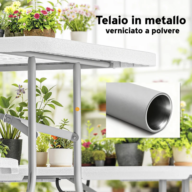 Outsunny Set da Pic Nic Pieghevole a 3 Pezzi con Tavolo e 2 Panche in HDPE e Metallo, Bianco e Grigio Chiaro