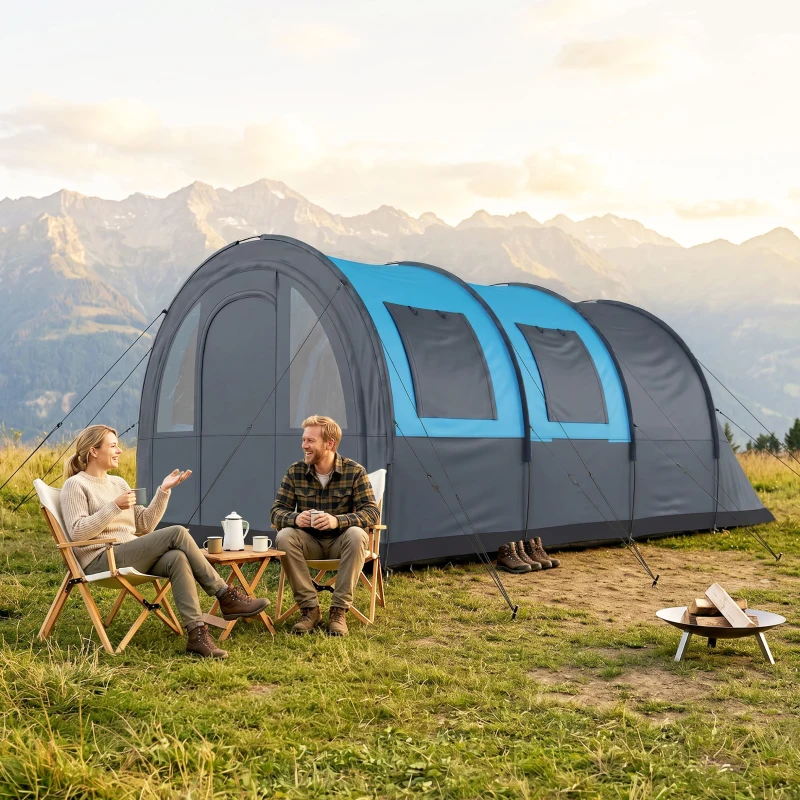 Outsunny Tente de camping 3 personnes avec 2 portes de chambre et sac de transport, dim. 480x260x200 cm