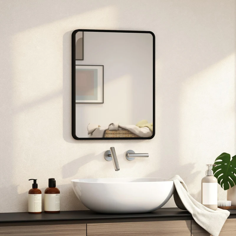 HOMCOM Miroir mural rectangulaire 50 x 40 cm, miroir décoratif moderne avec cadre en métal pour salon, entrée, couloir, noir