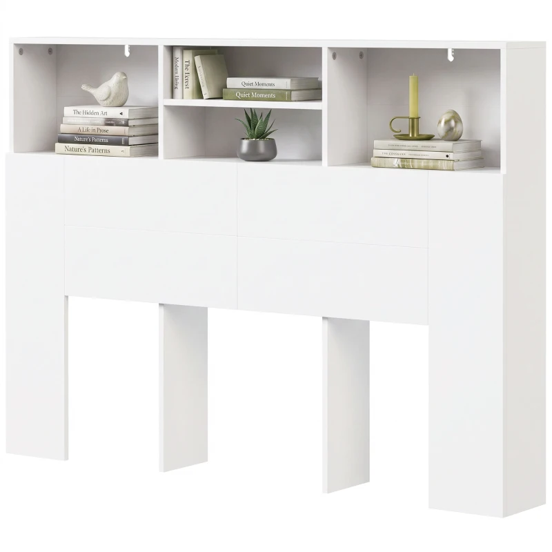 HOMCOM Cabeceira de Cama 140 cm com Arrumação e 4 Compartimentos Abertos para Quarto Branca
