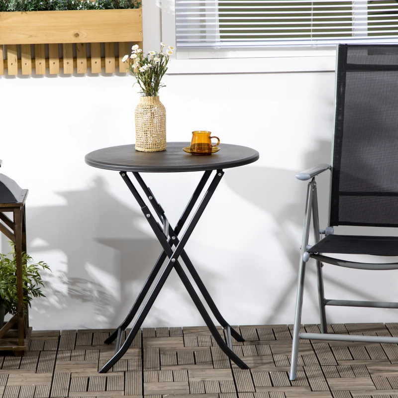 Outsunny Table basse extérieure pour 2 personnes, table de jardin ronde avec structure en acier, Ø 60 x 73H cm, gris foncé