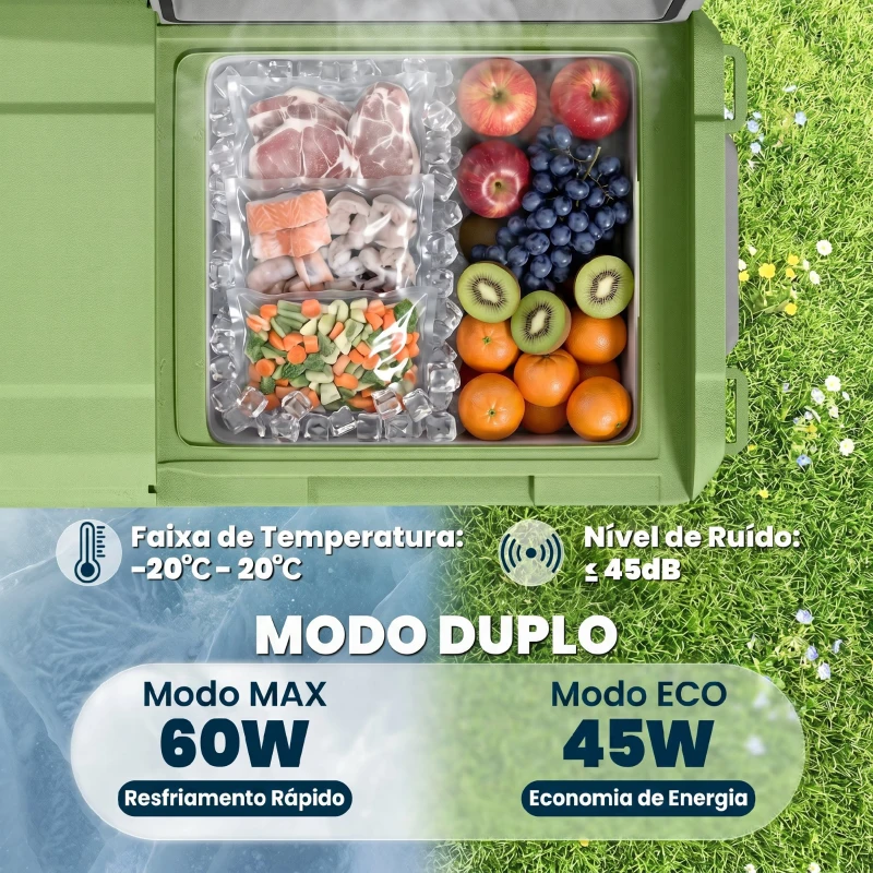 Outsunny Geleira Portátil Elétrica 24,2L -20℃ a +20 ℃ 12V/24V Mini Geleira com Rodas Compressor e Ecrã LED Tátil 60,2x33,4x41,4 cm Cinza e Verde