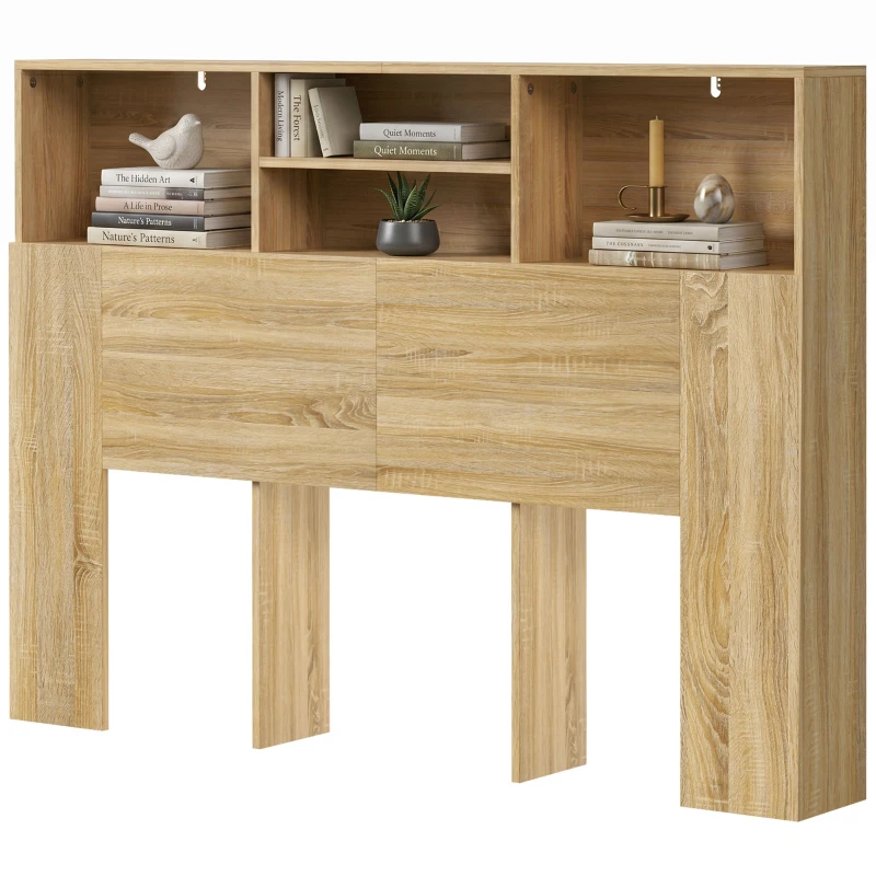 HOMCOM Cabeceira de Cama 140 cm com Arrumação e 4 Compartimentos Abertos, Carvalho