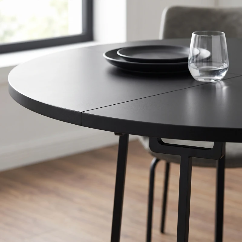 HOMCOM Dining Table Space Saving Kitchen Table Spliced Tabletop Conical Metal Base 120 cm Round Black