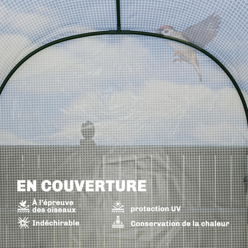 Outsunny Serre de jardin avec étagères, 123x187x189cm, petite serre avec porte enroulable, bâche PE haute densité 140 g/m², blanc