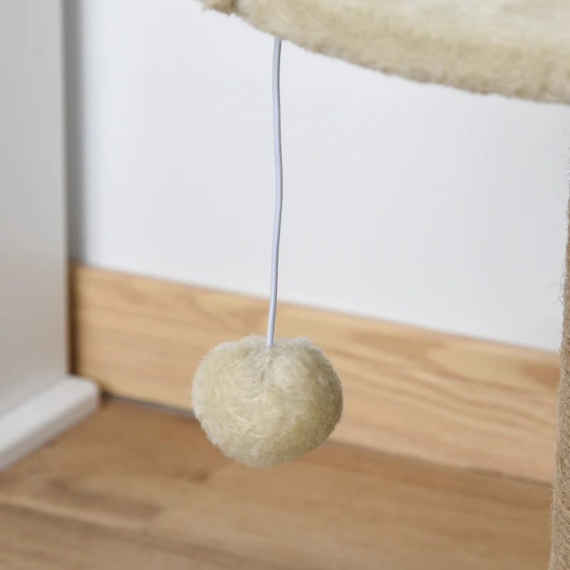 PawHut Árbol Rascador para Gatos Pequeño 49 cm Torre para Gatos con Poste de Yute Cama y Bola Colgante 40x40x49 cm Café