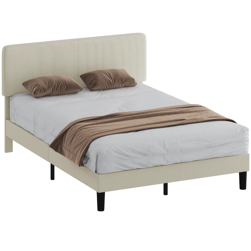 HOMCOM Cadru de Pat 140x200 cm cu Tăblie Tapițată Reglabilă pe Înălțime și Șipci, Catifea Canelată, Gri