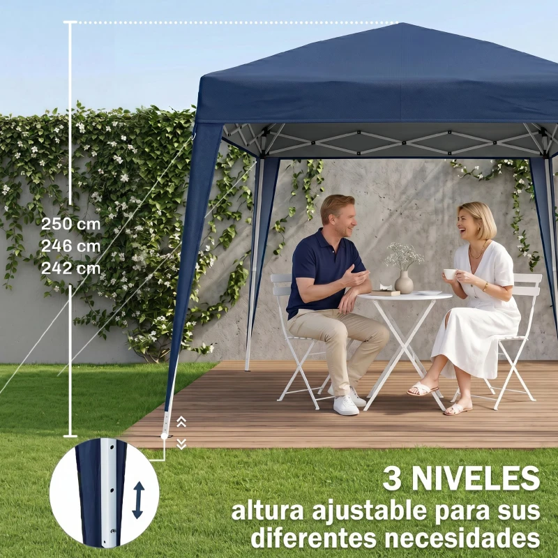 Outsunny Carpa Plegable 2,4x2,4 m, Pop-up, Cenador Pabellón de Jardín, Altura Ajustable con Bolsa de Transporte, Anti-UV, Impermeable, Gazebo para Camping, Fiestas, Exterior, Azul