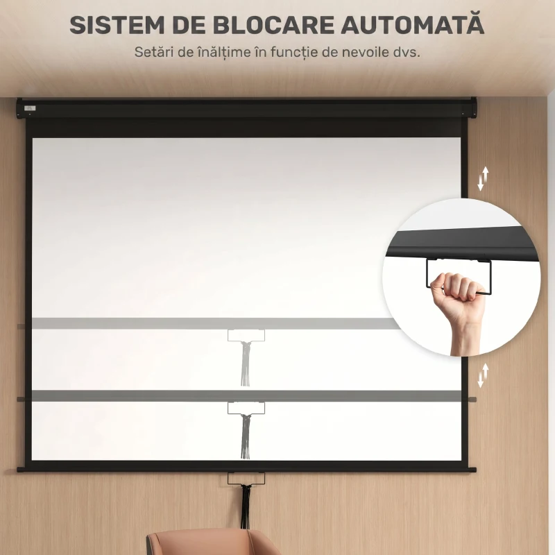 HOMCOM Ecran Proiecție 100" Reglabil cu Montare pe Tavan și Perete, Format 4:3, 203x152cm, Alb și Negru