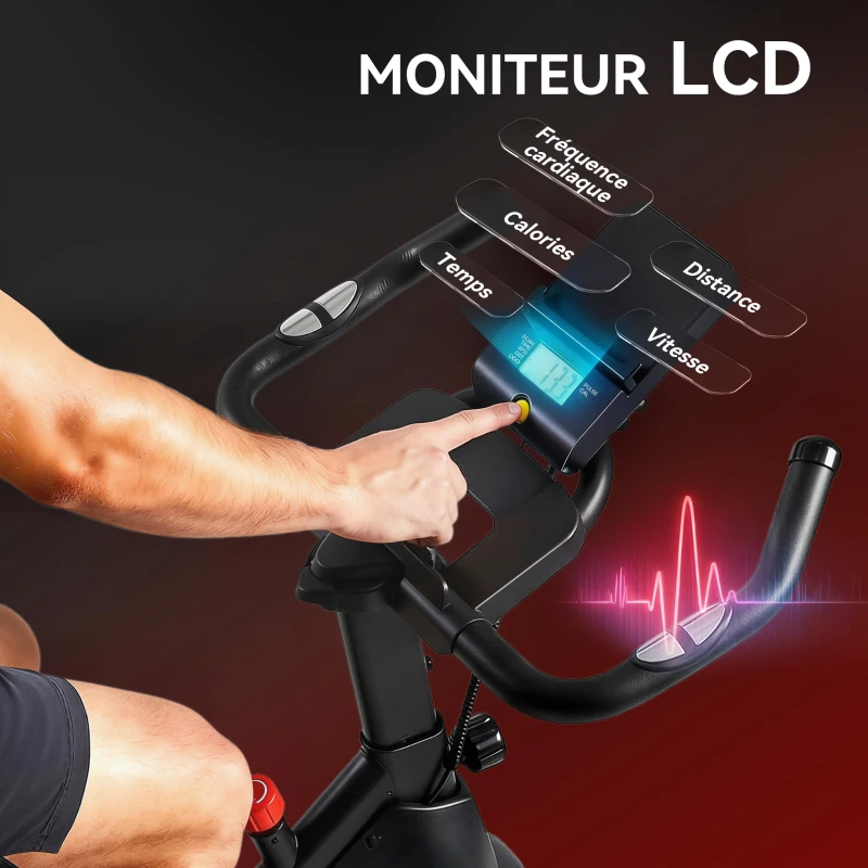 SPORTNOW Vélo d'Appartement, Vélo d'Exercice, Résistance Magnétique Réglable, Écran LCD, Siège Confortable, 108x51x116cm, Blanc
