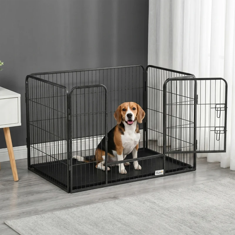 PawHut Enclos parc pour chien 4 panneaux en métal grillagé avec Porte Verrouillable, dim. 109L x 74l x 71H cm