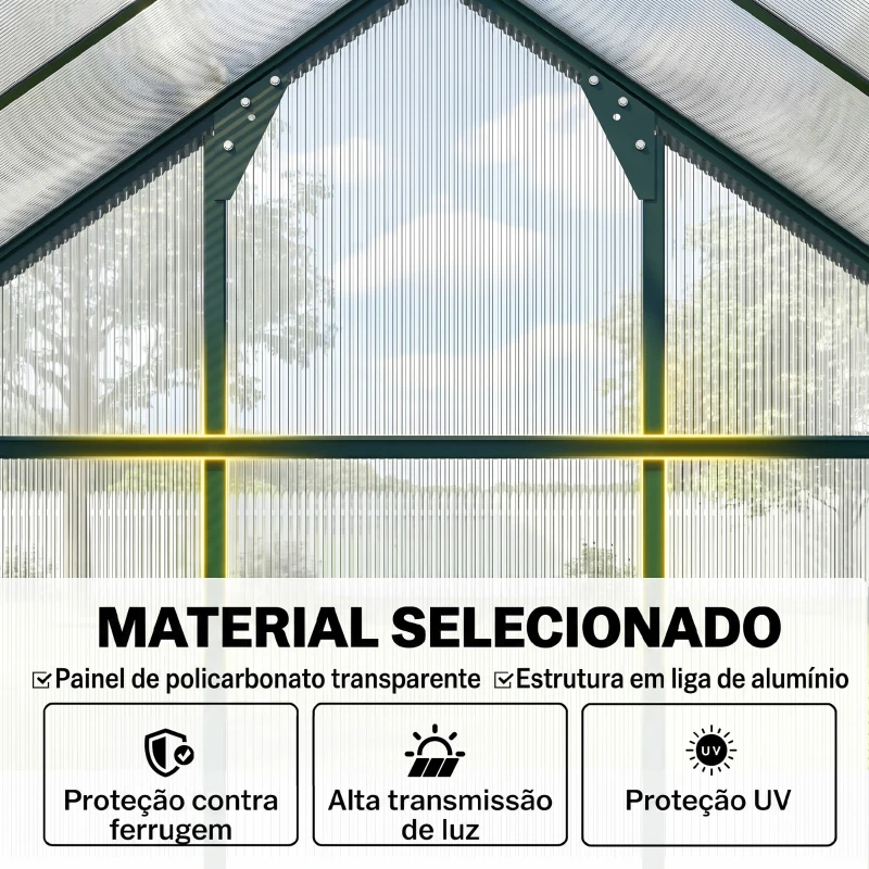 Outsunny Estufa de Jardim 2x2,5m de Policarbonato e Alumínio Estufa com  Clarabóia Proteção UV 30 e Base 4,79 m² para Vasos Cultivos de Plantas e Flores Transparente