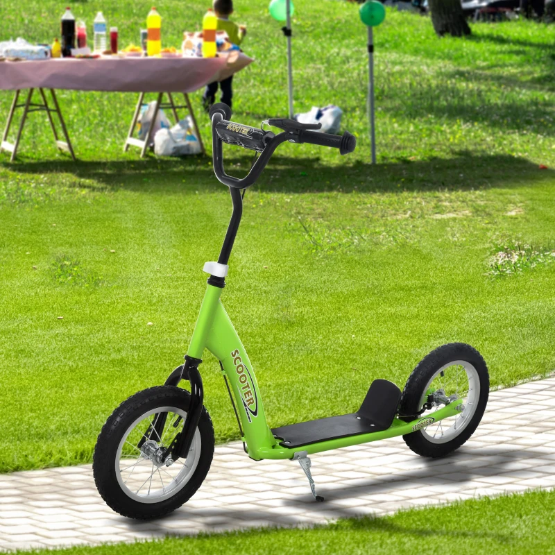 HOMCOM Patinete para Niños Mayores de 5 Años Scooter 2 Neumáticos Inflables de Caucho con Frenos Manillar Ajustable Pedal Antideslizante 117x52x80-85 cm Verde