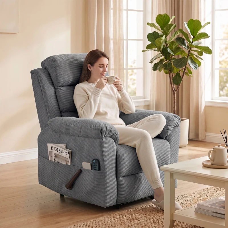 HOMCOM Sillón relax con masaje y calor, reposacabezas ajustable y función ahorradora de espacio, gris
