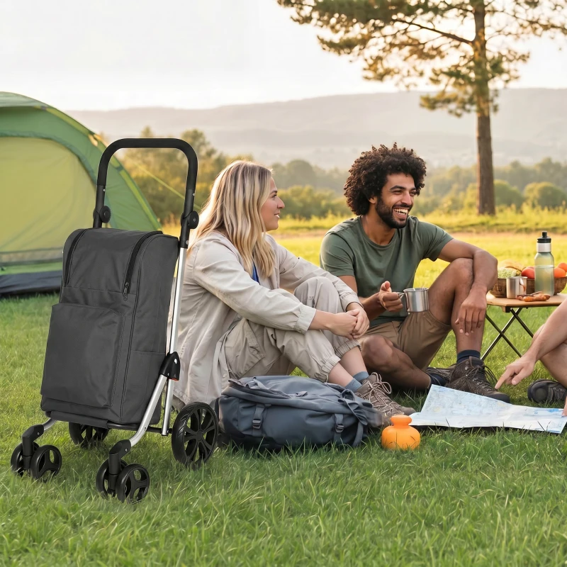 HOMCOM Trolley de compras, bolsa de 46 litros, carrinho dobrável com bolsa térmica, alça ajustável, estrutura de alumínio, cinza escuro