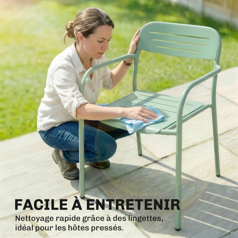 Outsunny Lot de 2 Chaises de Jardin Salon de Jardin Empilable Résistant aux Intempéries avec Accoudoirs 56x58x78cm Vert