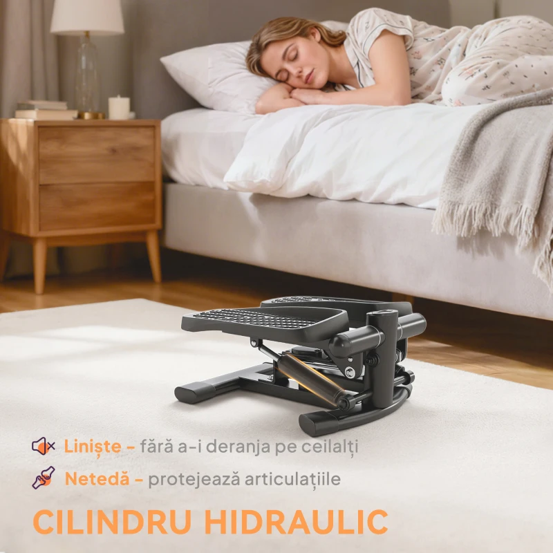 SPORTNOW Stepper Twister 2 în 1 cu Monitor LCD, Pedale Mari și Antiderapante, Capacitate 100 kg, Negru