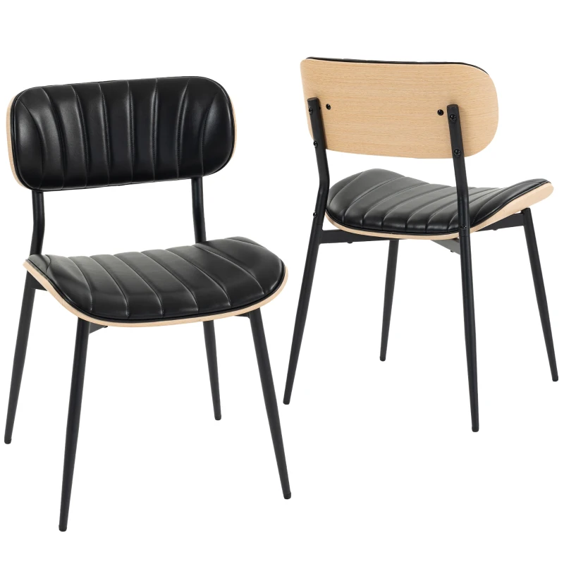 HOMCOM Lot de 2 Chaises de Salle à Manger, Chaises Cuisine sans Accoudoirs, Dossier Incurvé et Assise Rembourrée en PU, Noir