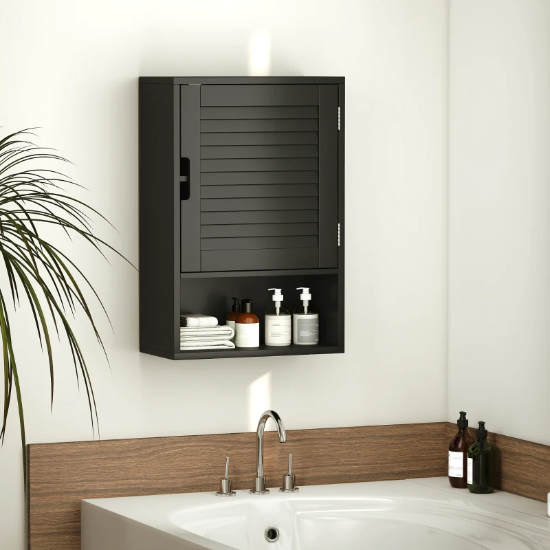 HOMCOM Armadietto Bagno a Parete con Ripiano Regolabile e Anta Ammortizzata, 40x20x60 cm, Nero