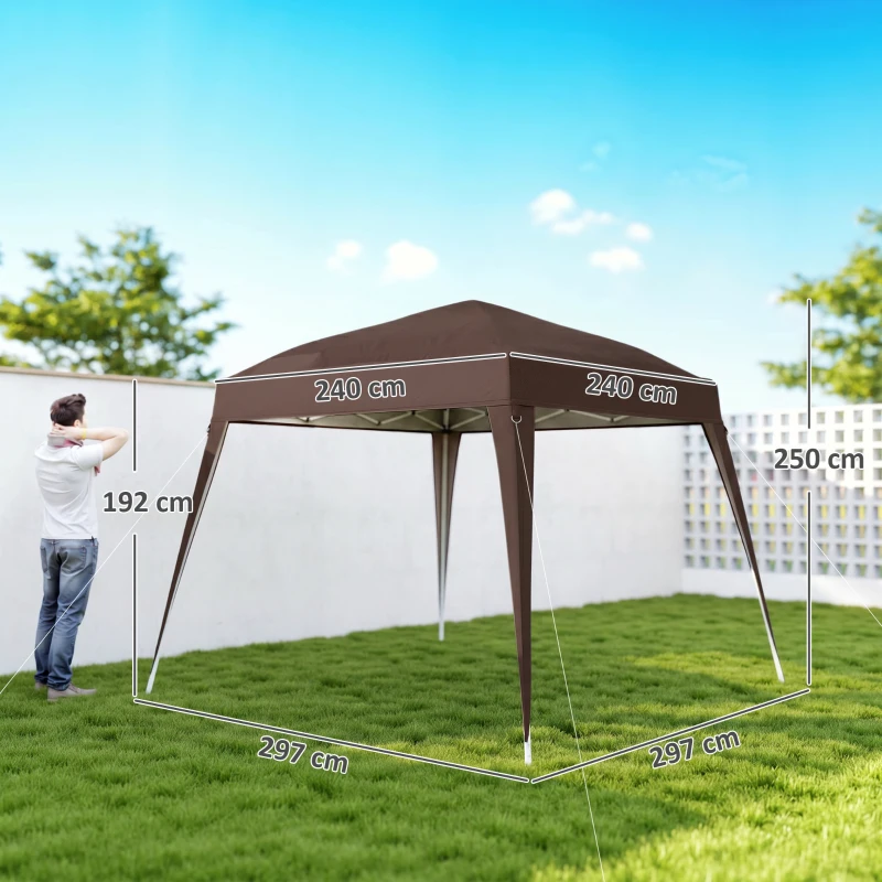Outsunny Carpa Plegable 2,4x2,4 m Pop-up Cenador de Jardín Altura Ajustable con Bolsa de Transporte Anti-UV Impermeable Café