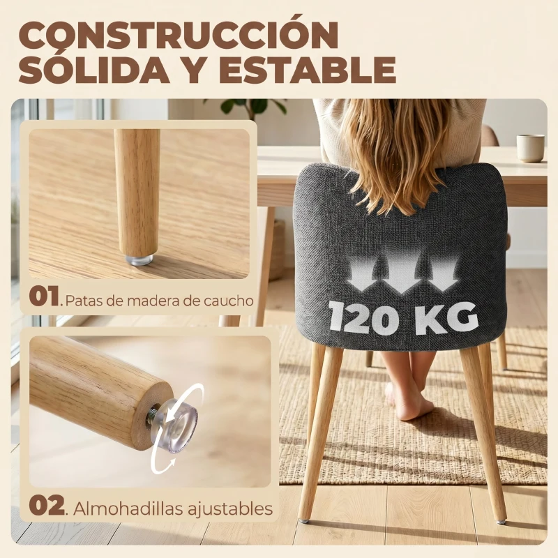 HOMCOM Pack de 2 Sillas de Cocina Nórdicas Tapizadas de Lino Respaldo Curvo Asiento Acolchado Patas de Madera Gris Claro