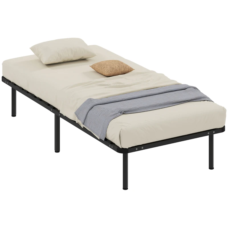 HOMCOM Estructura de Cama 90x190 cm con Marco de Acero Láminas de Álamo y Espacio de Almacenamiento Carga 350 kg Negro