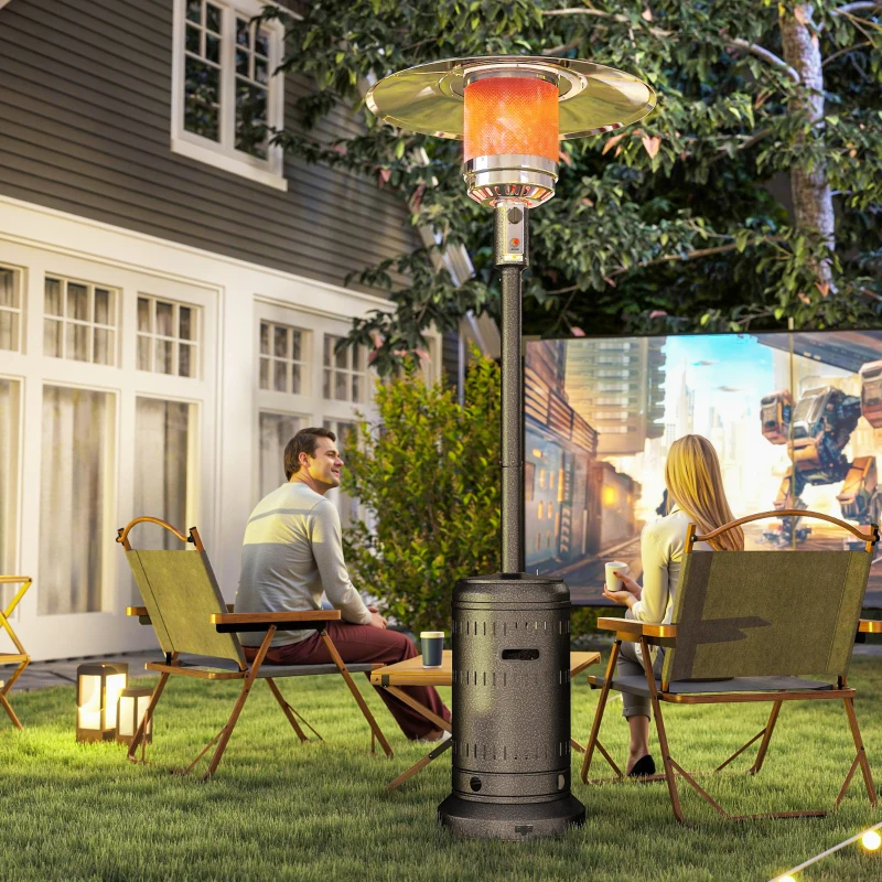 Outsunny Riscaldatore da Esterno con Spegnimento Automatico e Rotelle, 82x82x223 cm, Marrone Scuro