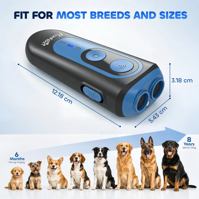 PawHut Anti Barking Device for Dogs, Ultrasonic Stop Dog Barking Device with 5 Modes & Vibration, LED Flashlight