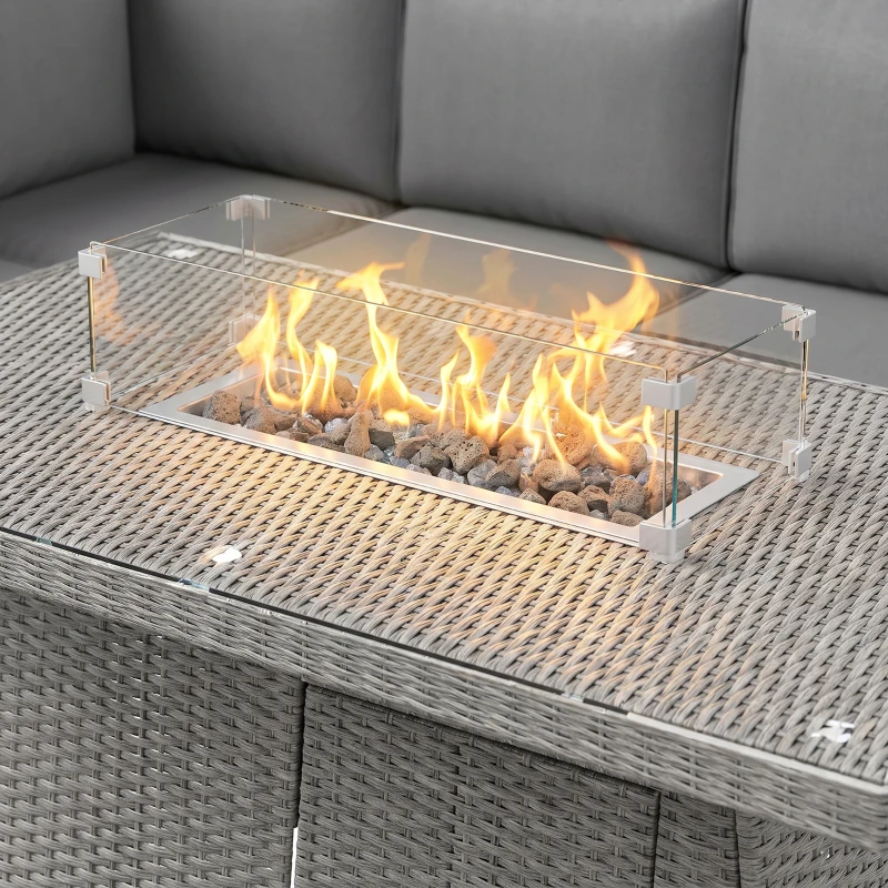 Outsunny Seven-Piece Firepit Table Rattan Sofa Set - Grey