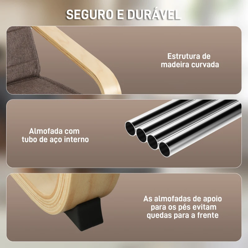 HOMCOM Poltrona Relax com Apoio para os Pés Ajustáveis Poltrona Estofada em Tecido com Estrutura de Madeira 66,5x94x100 cm Marrom