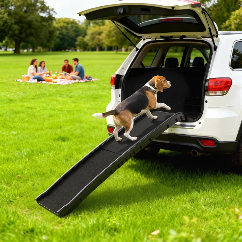 PawHut Rampa para Perros 155 cm Rampa para Perros para Coche Plegable con Asa Ángulo Ajustable Negro