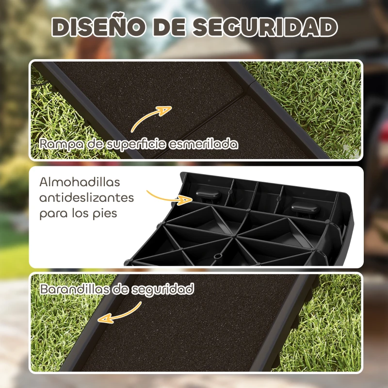 PawHut Rampa para Perros 155 cm Rampa para Perros para Coche Plegable con Asa Ángulo Ajustable Negro