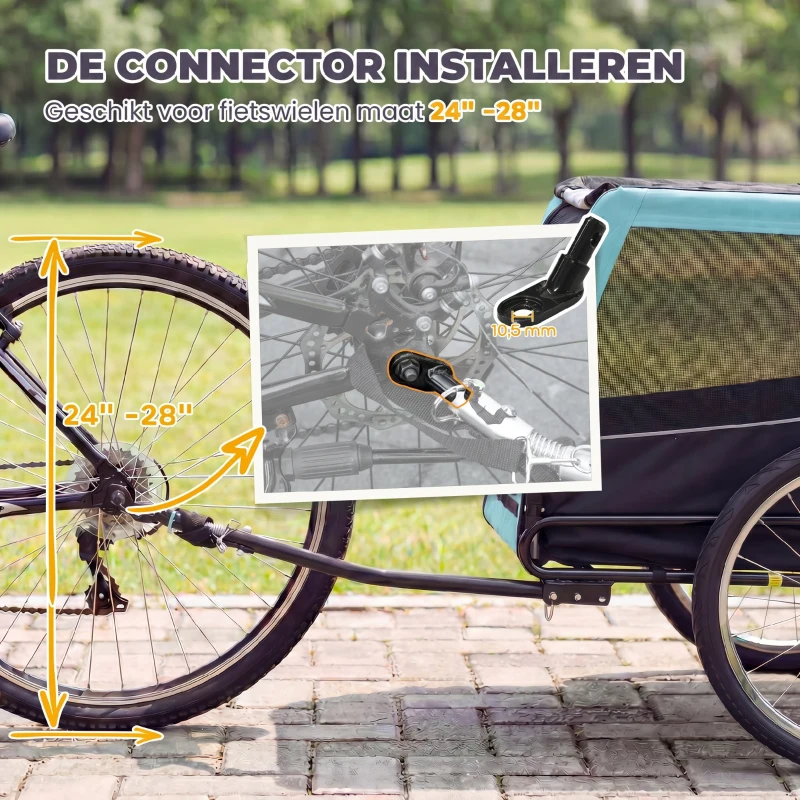 PawHut Inklapbare hondenfietskar met veiligheidsreflectoren, lijn, voor middelgrote honden tot 20 kg, 143 x 70 x 90 cm, lichtblauw