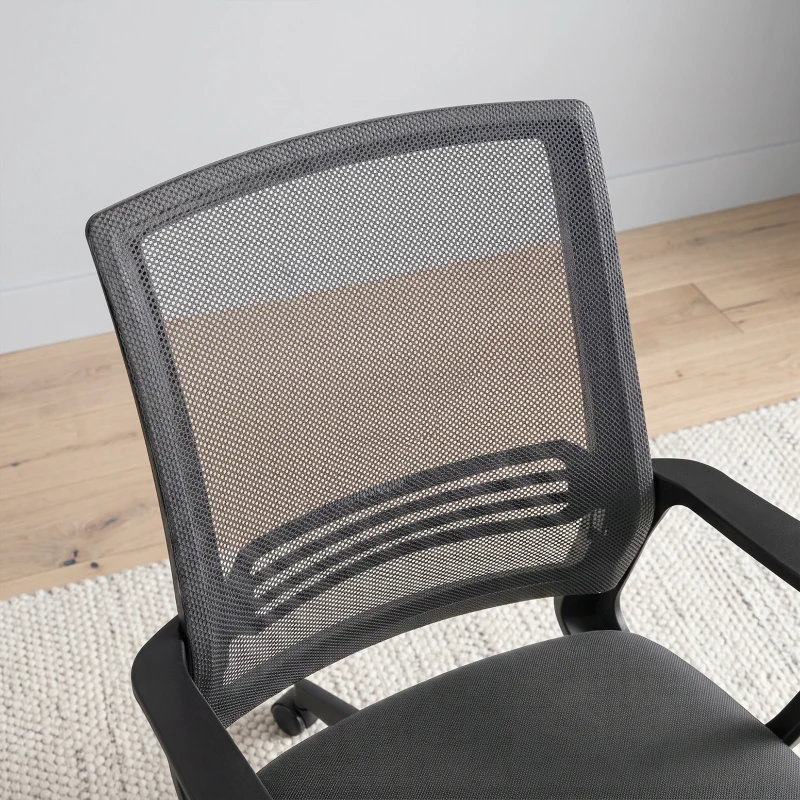 HOMCOM Padded Meeting Office Chair, Ergonomic Desk Chair No Wheels with Sled Base for Bedroom, Waiting, Reception, Dark Grey