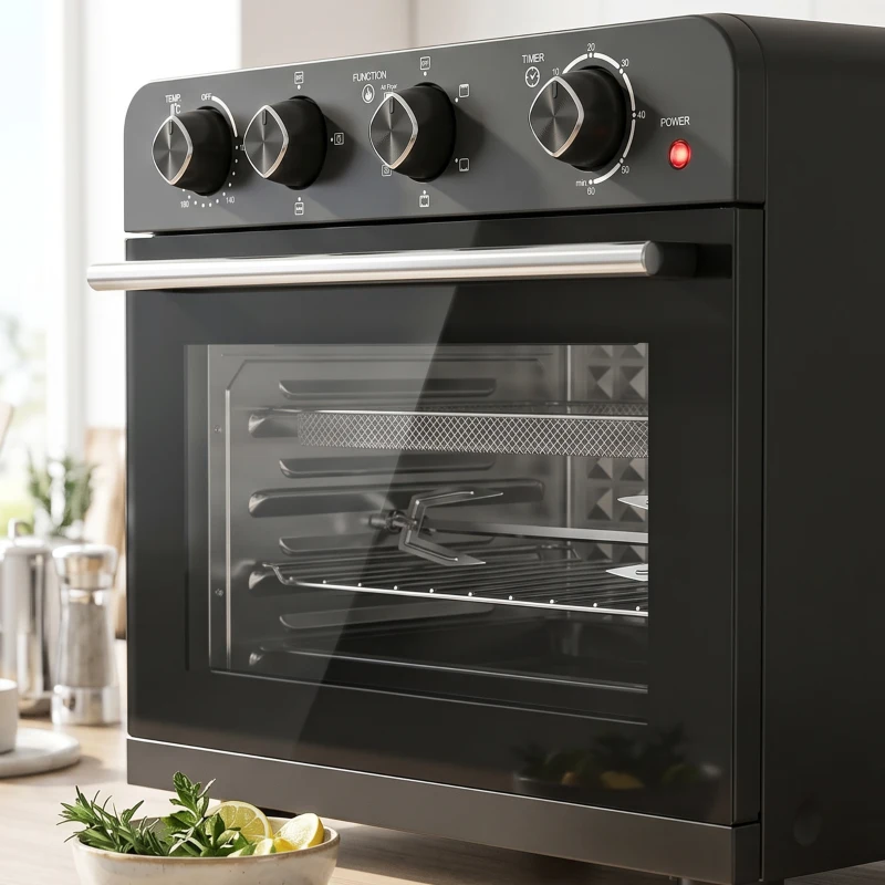HOMCOM Friteuse à Air Chaud 36L, Four à Air Chaud 1800 W avec Rôtissoire, Plaque de Cuisson, Panier de Friture et Grille, Noir