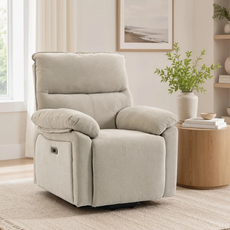 HOMCOM Fauteuil Releveur Électrique Massage et Chaleur Fauteuil Relax Électrique Chenille Ports USB Dossier Inclinable Crème