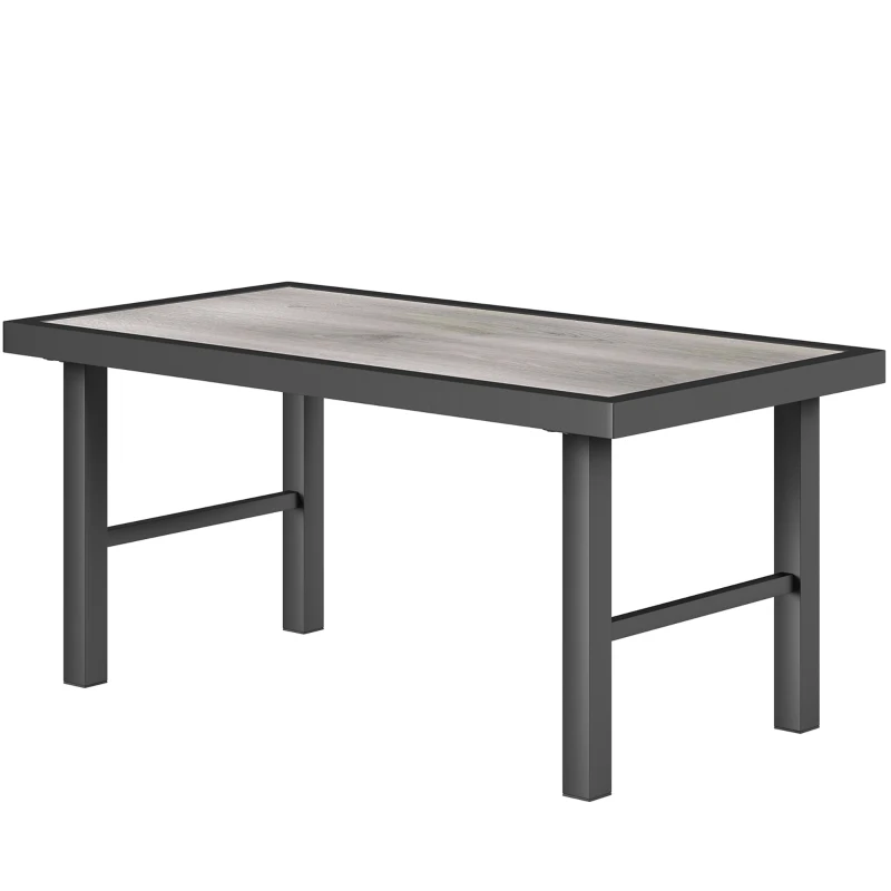 Outsunny Table basse de jardin rectangulaire table de jardin avec plateau SPC à effet bois en métal, 100 x 52 x 46 cm, noir