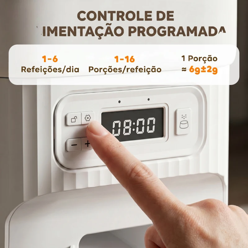 PawHut Alimentador Automático para Gatos/Cães 4L com 2 Tigelas, Dispensador de Ração 1-6 Refeições por Dia e Dupla Alimentação