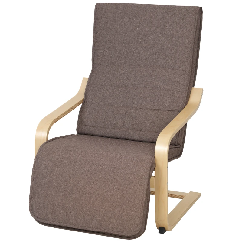 HOMCOM Poltrona Relax com Apoio para os Pés Ajustáveis Poltrona Estofada em Tecido com Estrutura de Madeira 66,5x94x100 cm Marrom