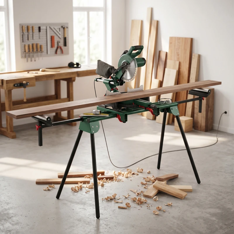 HOMCOM Soporte Sierra Ingletadora Universal con Rodillos Extensibles 94-195 cm Ajustable y Plegable Carga 150 kg Verde