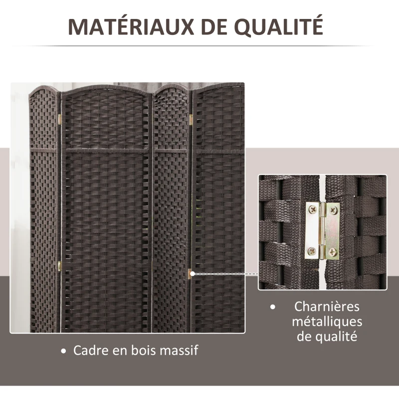 HOMCOM Paravent interieur en bois 6 panneaux 240 x 170 cm séparateur de pièce pliable pour salon, chambre à coucher, naturel