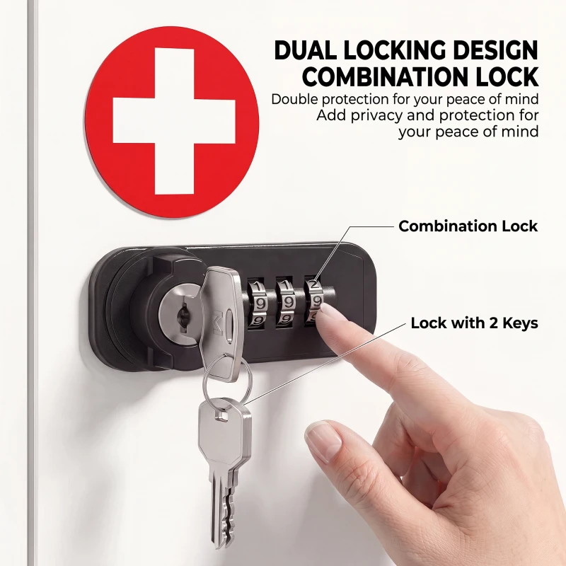 HOMCOM Wall Mount Medicine Cabinet with Combination and Key Lock, 3 Tier Steel First Aid Cabinet, White