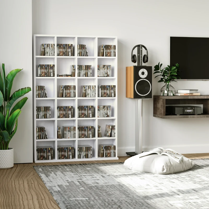 HOMCOM Meuble de rangement multimédia 456 CD/ 336 DVD - bibliothèque en bois avec étagères réglables, 89 x 130,5 cm, blanc