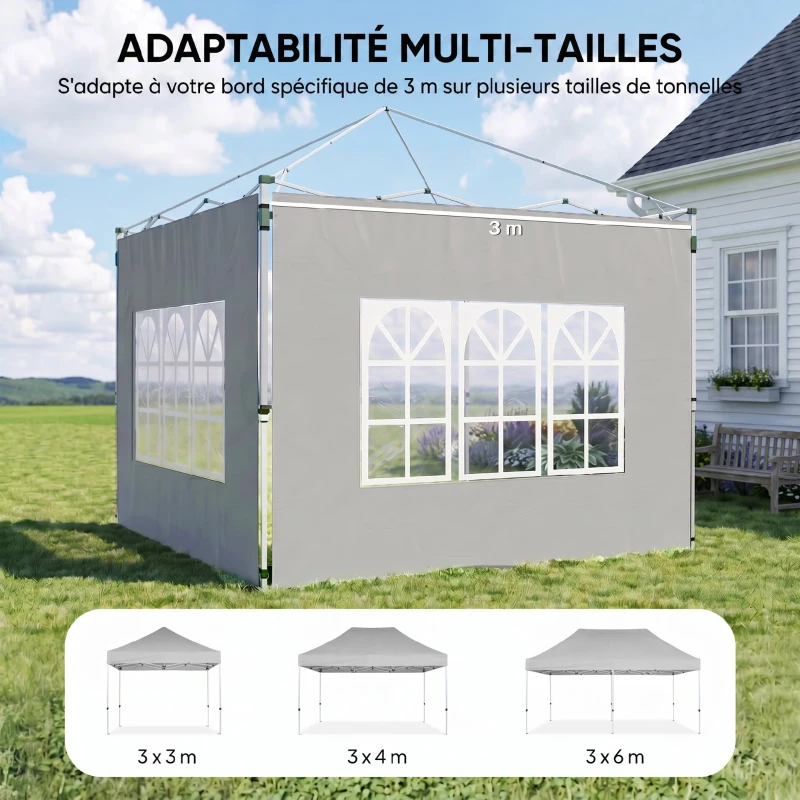 Outsunny Lot de 2 parois latérales pour tonnelle de 3 x 3 m panneau pour pavillon avec fenêtre 295 x 195 cm gris clair