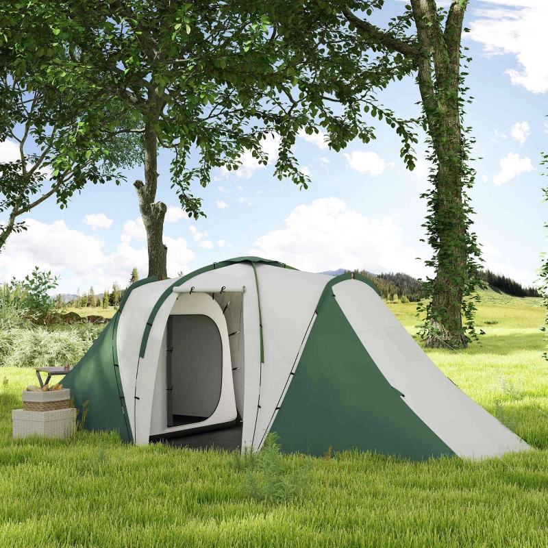 Outsunny Tente de camping familiale 4 pers. étanche facile à monter 2 grandes portes dim. 5,55L x 2,25l x 1,9H m